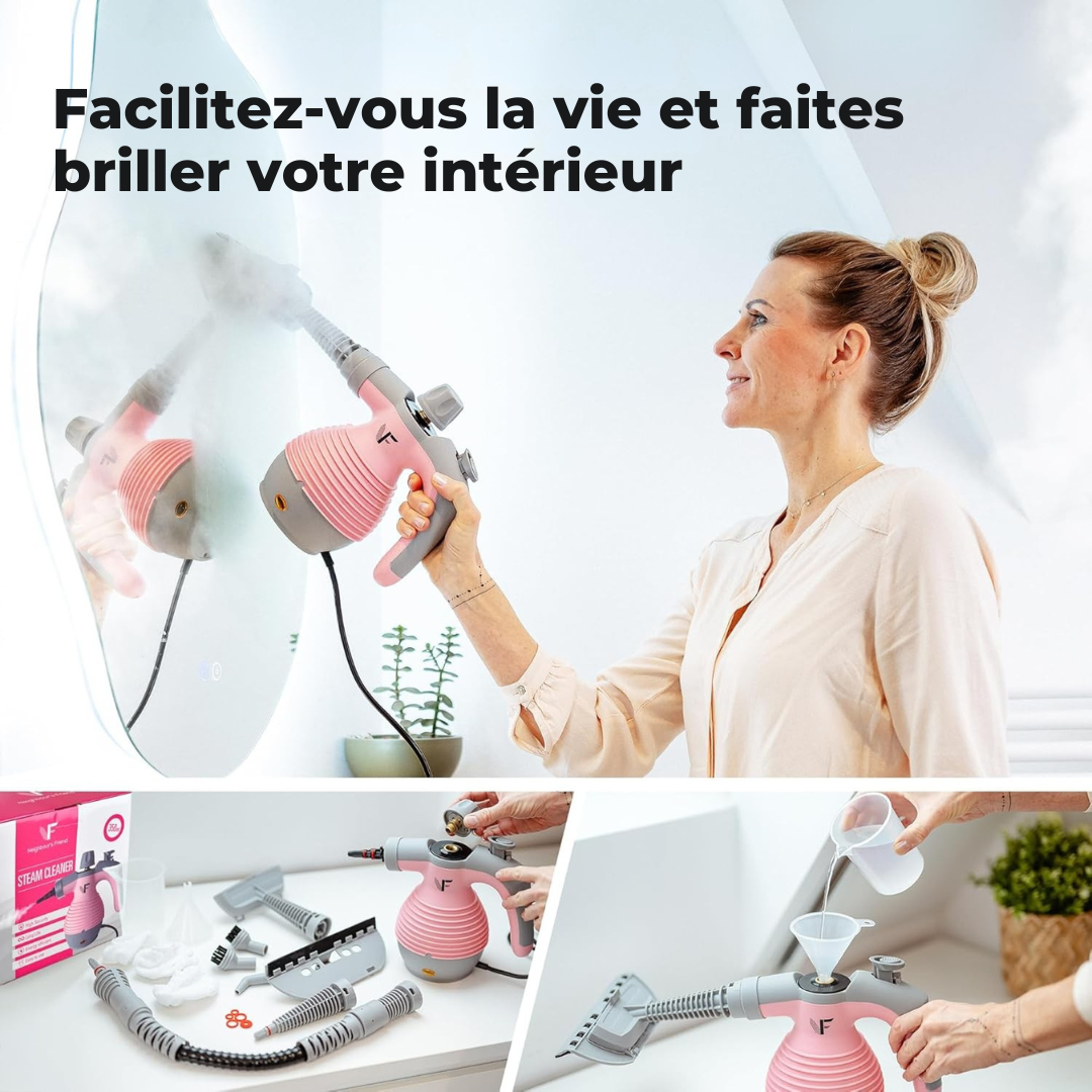 Neighbour's Friend Manueller Dampfreiniger - Dampfregulierung - Inklusive Zubehör - 350ml Tank - Rosa
