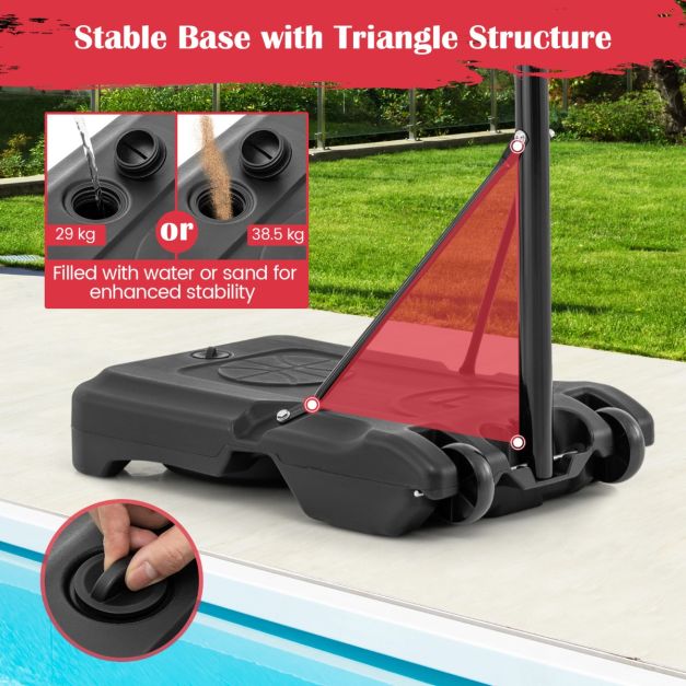 Coast Verstellbarer Basketballring für Pool - 165-185 cm hoch - Rot - Tragbarer Basketballständer für Kinder, Jugendliche und Erwachsene