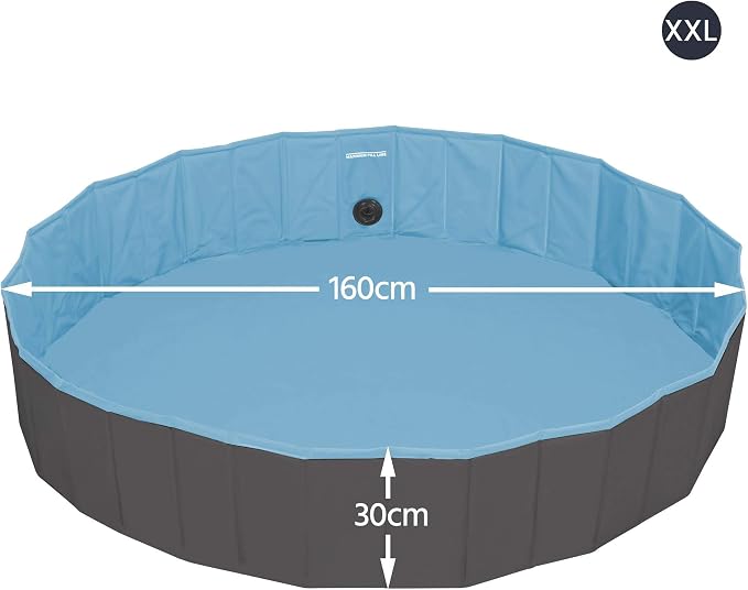 Yaheetech XXL Hundeschwimmbecken, zusammenklappbar, 160 x 30 cm – Schwarz – Rutschfestes Hundebad für Hunde und Katzen