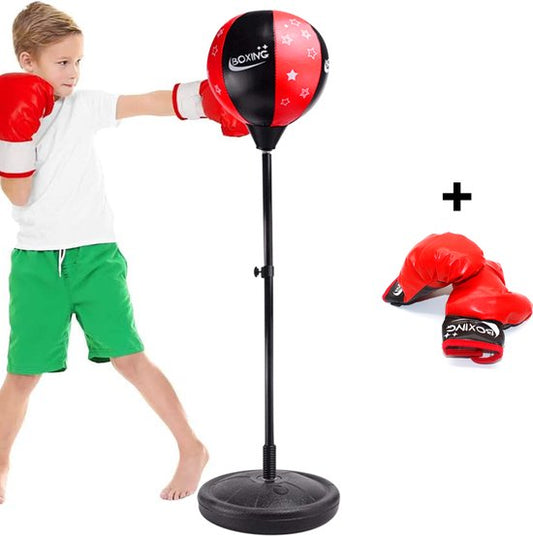 Zoluko Boxball auf Fuß für Kinder - Inkl. Boxhandschuhe und aufblasbare Pumpe - Höhenverstellbar - Für drinnen und draußen - Boxball auf Ständer - Boxtrainer - Boxstange - Boxset Kinder - Boxball stehend - Boxen - Heimsport - Schwarz/Rot