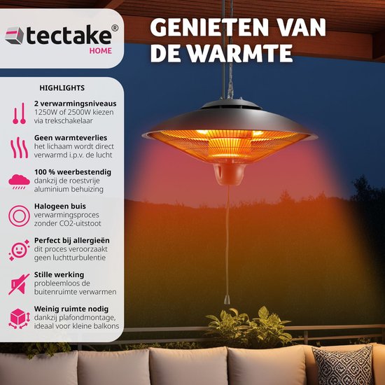tectake - Hänge-Infrarotstrahler - Deckenstrahler - Außen- und Innen-Infrarotstrahler - Elektrostrahler - Deckenstrahler für Terrasse