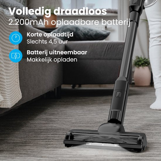 Auronic Stick Staubsauger - Kabellos - Beutellos - Akkubetrieben - Selbstständig - 220W - Extra Akku - Staubsauger - Schwarz