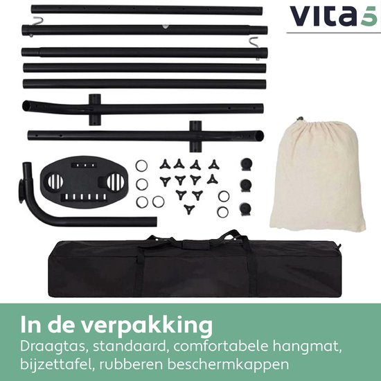 Vita5 Hängematte mit Ständer - 2 Personen - inkl. Getränkehalter - 205kg Tragegewicht - Beige/Weiß