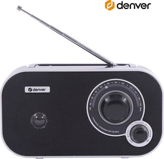 Denver - FM Radio - Retro - Funktioniert mit Batterie oder Netzstrom - Küchenradio - Tragbares Radio - TR51 - Schwarz