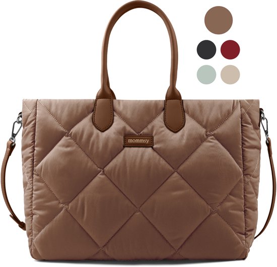 Mommsy Wickeltasche – Wickeltasche – Mom Bag – Thermofach – Gesteppter Puffer-Stoff – Mommy Bag – Besonders geräumig – Wasserabweisend – Organizer – Leicht – Braun