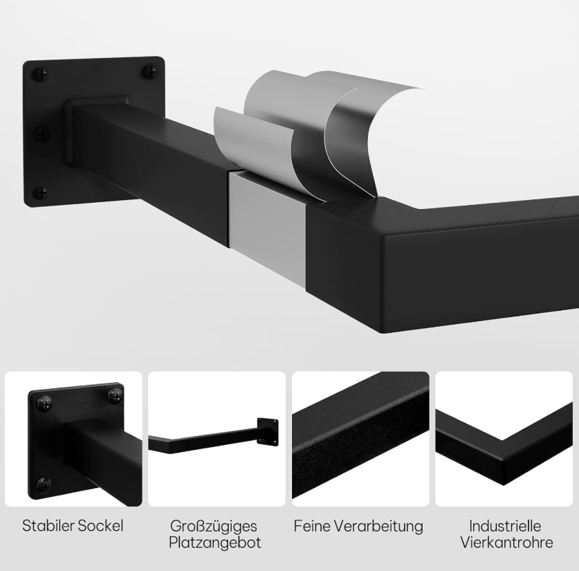 Woltu Wandgarderobe im Industrial-Stil – Schwarz – 170 x 6 x 30 cm