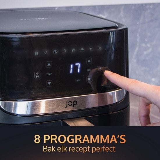JAP Appliances Aspire - XXL Airfryer (5,6 Liter) - Inklusive 20 Stück Backpapier - 1, 2 bis 6 Personen - Kochbuch - 8 Automatikprogramme - Große XL Heißluftfritteuse - Digitaler Touchscreen - PFAS-frei - 1700W