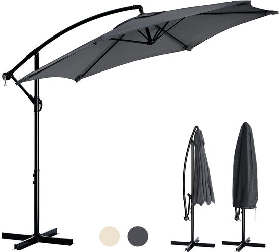 Tristar Schwebeschirm – 300 cm, rund – Garten – höhenverstellbar – inkl. Kreuzfuß und Schutzhülle – PA-7905 – Anthrazit