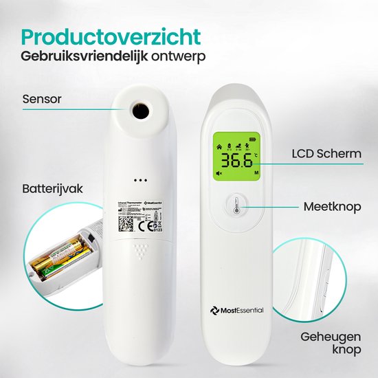 MostEssential Digitales Stirnthermometer – Temperaturmessgerät – Fieberthermometer für Erwachsene, Kinder und Babys – Berührungslos – HW05