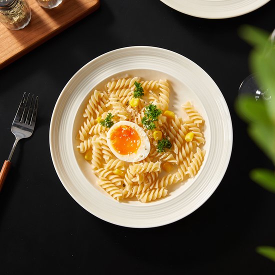 4er-Tellerset (Ø 20,4 cm / 8 Zoll), Frühstücksteller, Pastateller, Geschirrset für 4 Personen, geeignet für Restaurants, Gastronomie, Feiern, Familienfeste, Bankette und Picknicks, mikrowellen- und spülmaschinenfest, Keramik