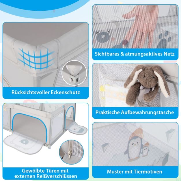 Coast Babybox mit 50 Kugeln und 2 Reißverschlusstüren – Grau – 205 x 147 x 68,5 cm