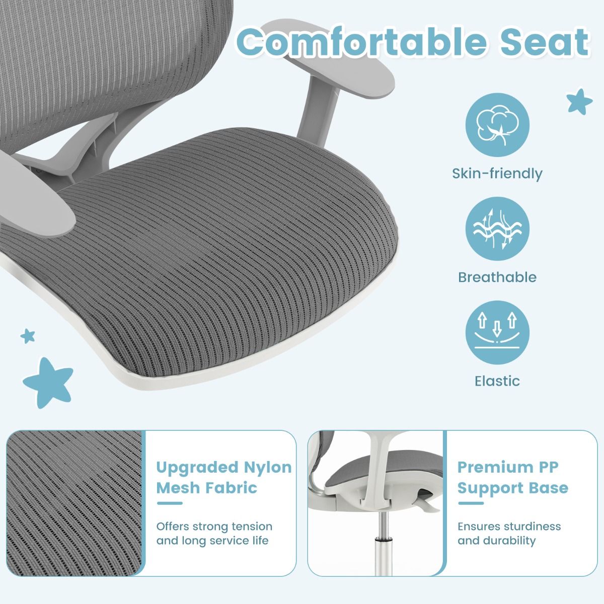 Coast Kinder-Schreibtischstuhl – höhenverstellbar – ergonomisches Design – grau
