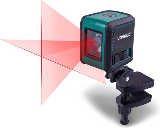 VONROC Kreuzlinienlaser - Rot - Selbstnivellierend - 10 Meter - inkl. Halterung, Aufbewahrungstasche