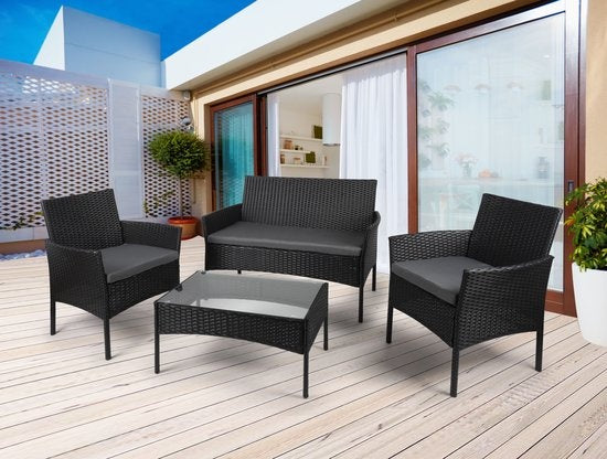Lifetime Garden Gartenset - Berlin Lounge Set - 4 Teile - Gartenstühle, Liegestuhl und Tisch - Rattan - Schwarz - Garten, Balkon und Terrasse