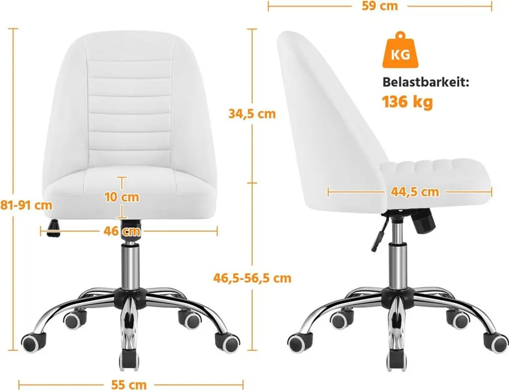 Yaheetech Bürostuhl, weiß, ergonomisch, gepolstert
