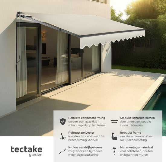 tectake® Sonnenschirm mit Gelenkarm - 300 x 250 cm - Markise - Sonnenschutz für Fenster, Balkon, Außenbereich - Wandmontierbar - Wasser- und UV-beständig - Beige