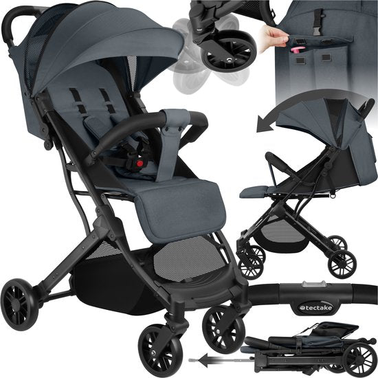 tectake® Buggy Kinderwagen Finn - Leichter Faltbuggy - Faltbar und mit Faltverdeck - Sonnenschutz - Tragkraft 15kg - Anthrazit