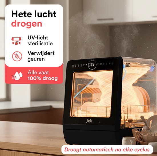 Joula Mini-Geschirrspüler mit Wassertank - 8 Waschprogramme - 5 Fächer - Kleiner schmaler freistehender Geschirrspüler - Camping - Schwarz