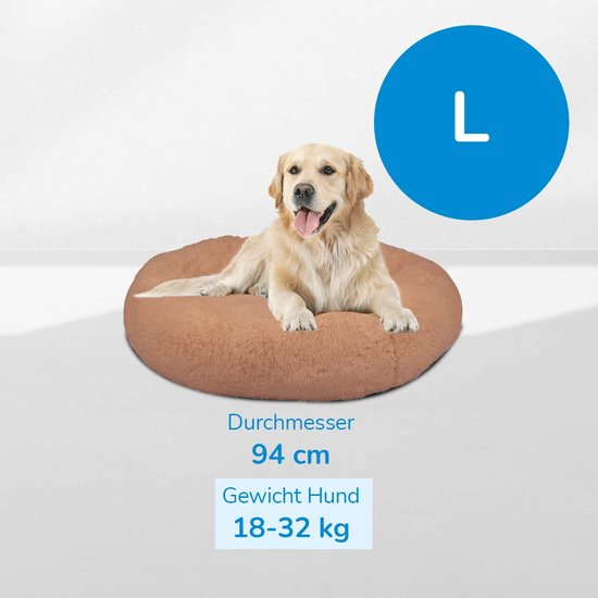 Peaceful Pooch L – flauschiges Hundebett – 94 cm Durchmesser – zusammenklappbar – in verschiedenen Größen erhältlich. Katzenbett – waschbar – herausnehmbare Füllung – entspannt Gelenke und Muskeln – rutschfester Noppenboden