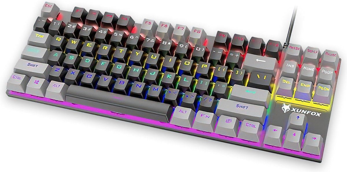 XUNFOX RGB mechanische Gaming-Tastatur - 87 Tasten - Windows/Mac - Blauer Schalter - Anti-Ghosting - Schwarz/Grau