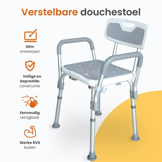 Goliving Verstellbarer Duschstuhl - Abnehmbare Arm- und Rückenlehne - Duschhocker mit Duschkopfhalterung - Anti-Rutsch - 3,2 kg - Höhe 70-84 cm - Weiß