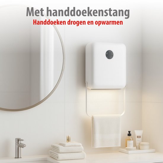 alpina Badezimmerheizung, elektrisch, 750/2000 W – Elektroheizung mit 2 Heizstufen und 24-Stunden-Timer – Heizung IP22, spritzwassergeschützt – mit Fernbedienung – Wandmontage