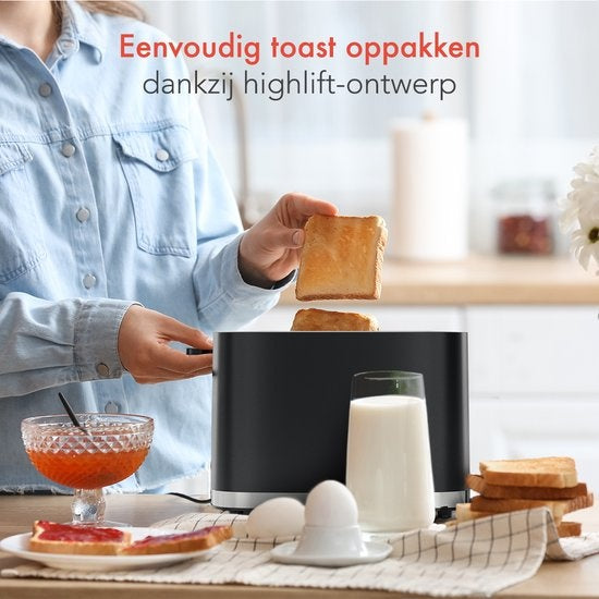 KitchenBrothers Toaster - Toaster - 6 Heizstufen - 2 extra breite Schlitze - 870W - Schwarz