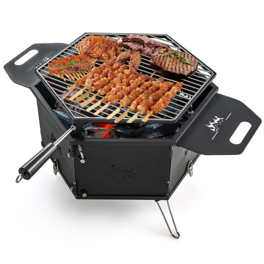 Coast Hibachi Grill – Tragbar – Zusammenklappbar – Drehgrill – Multifunktional – 77 x 74 x 38 cm – Schwarz