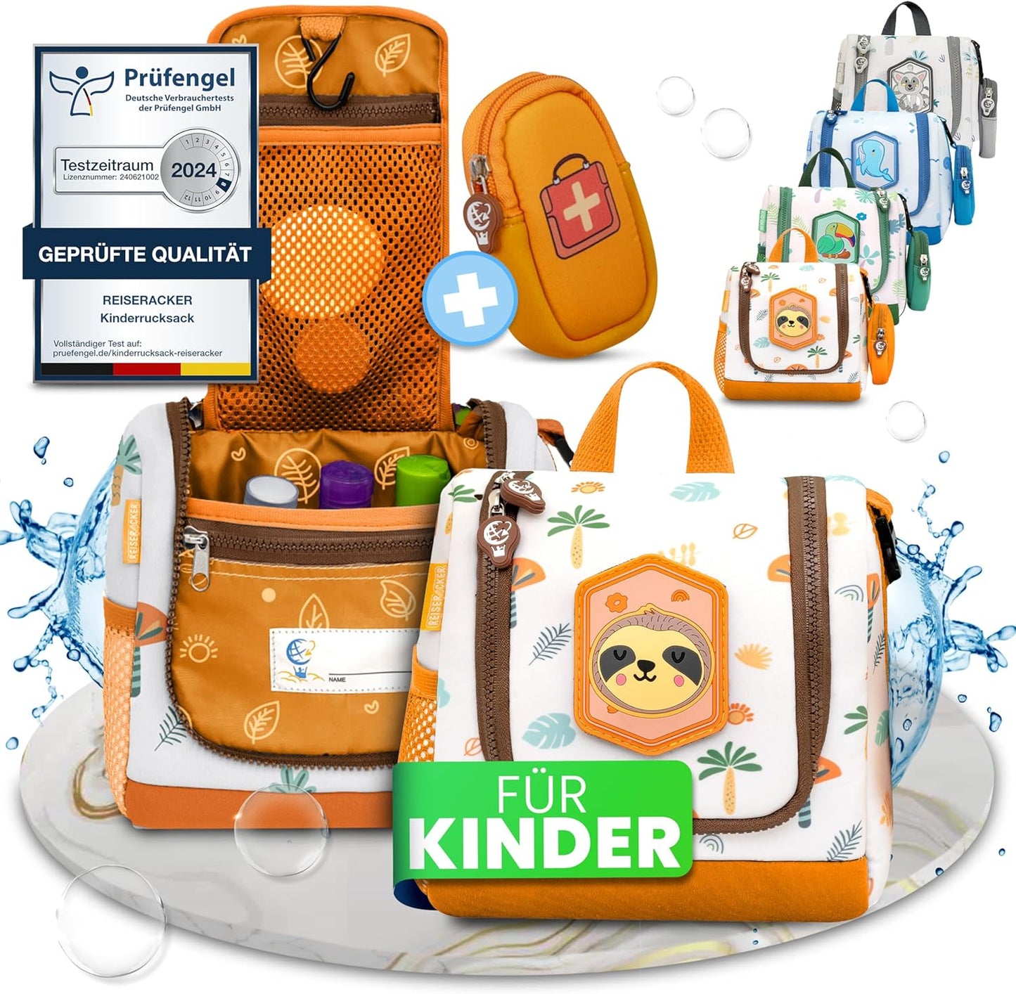 REISERACKER Kosmetiktasche für Kinder - orange - 9 x 21 x 18 cm