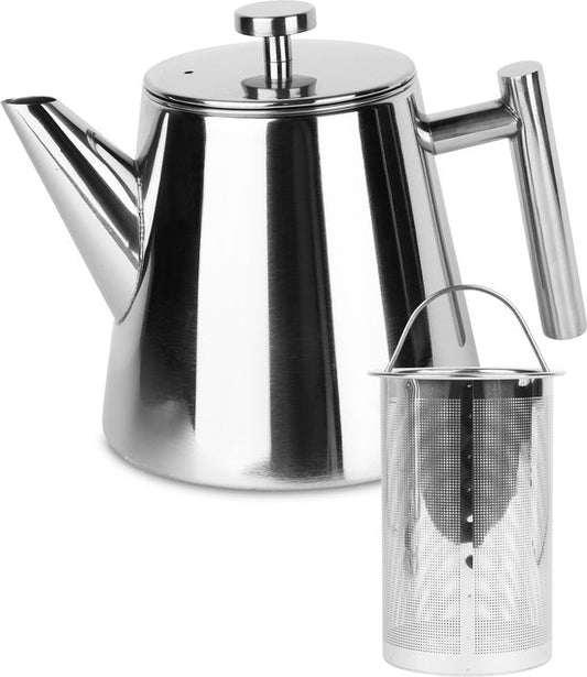 Castagnola Teekanne mit Filter - Doppelwandige Teekanne - Edelstahl-Thermoskanne - Isolierkanne 1 L - Edelstahl - Silber