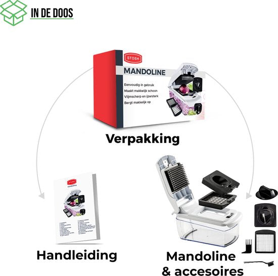 Stosh Mandoline - Gemüseschneider - Zwiebelschneider - Spiralschneider - 4 Stück - Weiß - BPA frei