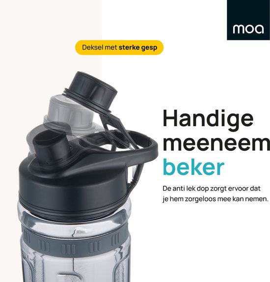 MOA Blender - Smoothie Maker mit 2 600ml Tritan Bechern - Mini Blender To Go - 800W - Edelstahl - Schwarz