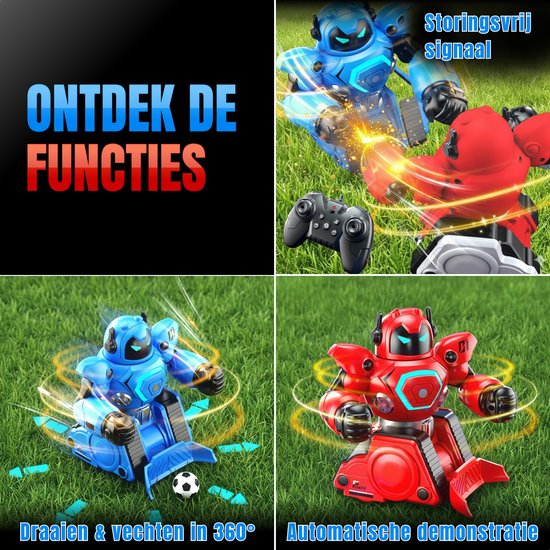 Qualitá® Robo Kombat - Roboterspielzeug - Kampfroboter - Duo Set - Ball - 2 Tore - Boxen & Fußballmodus - Lernspielzeug - Das große Spielzeugbuch 2025