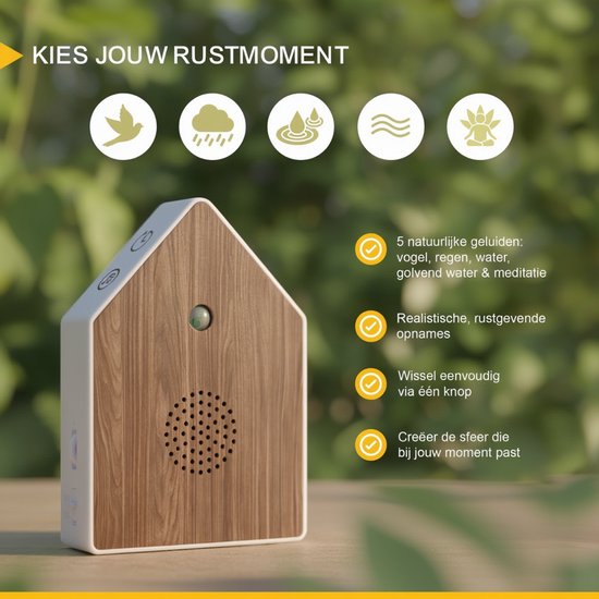 UPLY Birdhouse With Sound - Vogelhaus mit Sensor - 5 Naturgeräusche für Toilette/WC - Bewegungsmelder - Zwitscherbox - Geschenk - Inkl. Befestigung - Weiß - Eiche