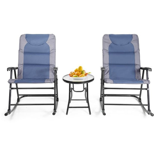 Coast 3-teiliges klappbares Bistro-Set Outdoor Swenk Stühle mit Tisch blau + grau