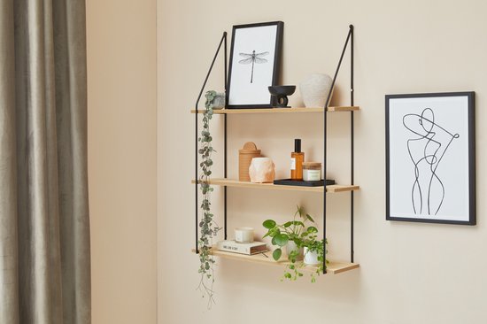 LIFA LIVING Wandregal - Industriell - Rechteckig - Eisen und MDF-Holz - 3 Holzböden