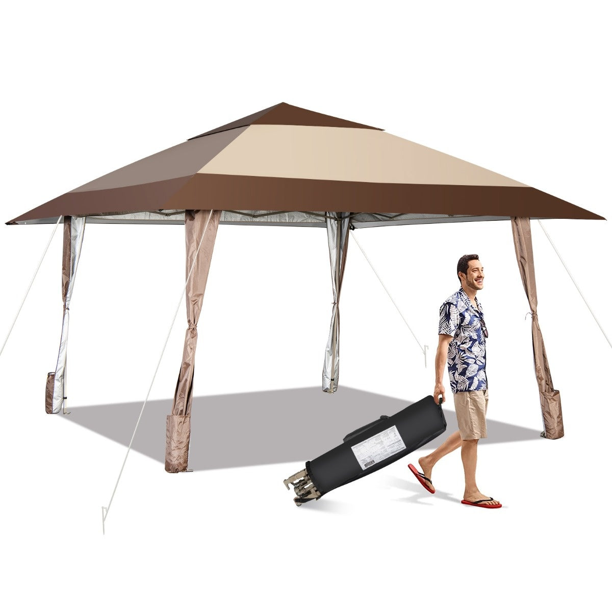 Coast 4 m x 4 m Terrassenpavillon Dachzelt mit Rädern beige