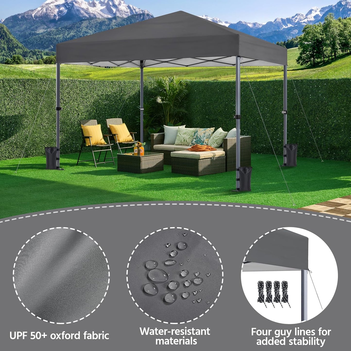 Yaheetech Faltpavillon 3 x 3 m Dunkelgrau – Wasserdicht – UV-Schutz 50+ – Inkl. Heringe, Sandsäcke und Tragetasche