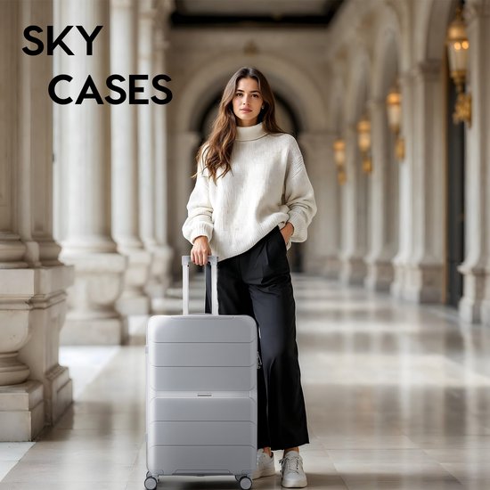 SKYCASES Urban Adventurer - Mittlerer Reisekoffer - Zahlenschloss - 44x27x66cm - 78L - Reisekoffer mit Kofferschloss - Spinner-Räder - Hellgrau V2