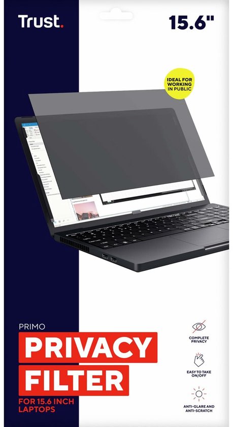Trust Primo Privacy Filter – 15,6 Zoll – Sichtschutzfilter für Laptop-Bildschirm – 60°-Betrachtungswinkel