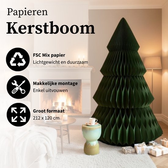 Mica Decorations Papier-Weihnachtsbaum – Zusammenklappbarer künstlicher Weihnachtsbaum – H 212 x Ø 120 cm – Weihnachtsdekoration – FSC Mix – Grün