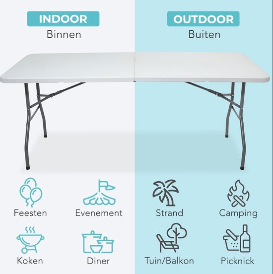 LifeGoods Zusammenklappbarer Tisch - 70x180cm - Verstellbarer und stabiler Klapptisch - Wetterfest - Outdoor-Klapptisch - Weiß