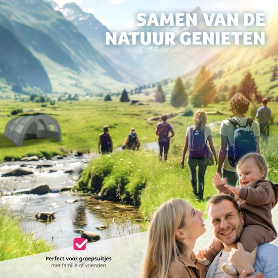 Tectake Roskilde Tunnelzelt - für 6 Personen - mit Vorzelt und Bodenplane - grau