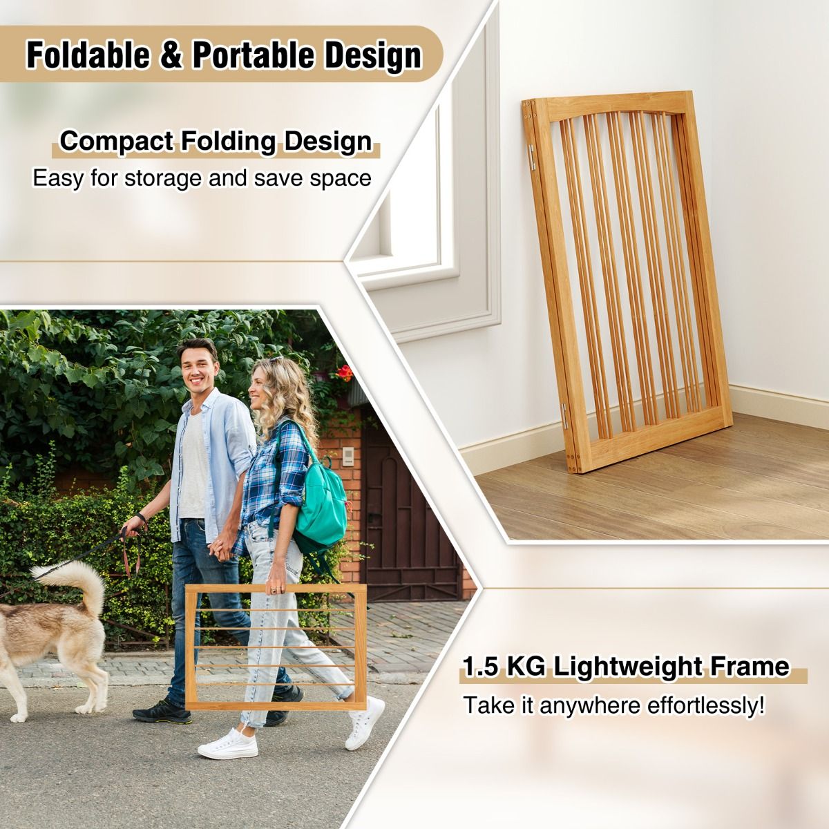 Coast Hundeschutzgitter – 3-teiliges, zusammenklappbares Schutzgitter – Naturholz – 76 cm hoch