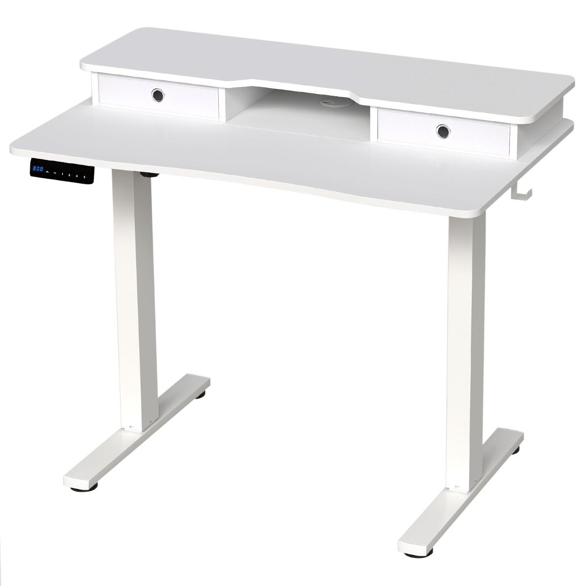 Coast Elektrischer Sitz-Steh-Schreibtisch – Höhenverstellbar – Mit Monitorhalterung und Schubladen – Weiß 100 x 60 cm