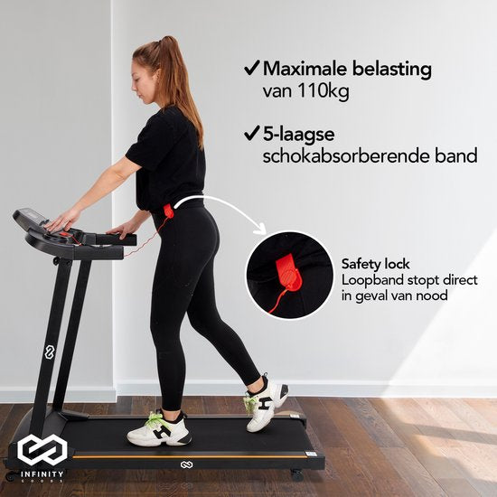Infinity Goods - Laufband mit Neigungsfunktion - klappbar - inkl. Tablet-Halterung - bis zu 12 km/h - 132 x 60 x 117 cm - Schwarz
