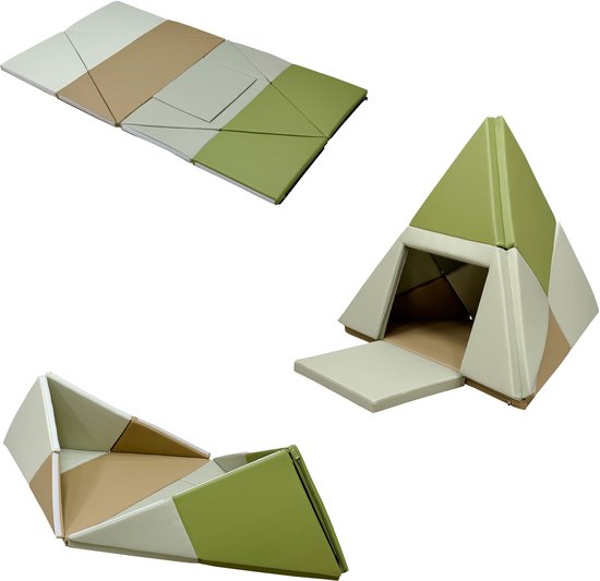 Sunny Davi Foam Spielset – Zusammenklappbare Schaumstoffmatte – Bausatz, Zelt & Spielmatte – Spielzelt in Beige und Grün – Softplay – Montessori-Spielzeug – Ab 12 Monaten – Sicheres Spielen