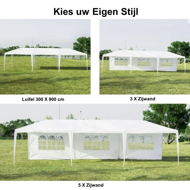 Coast 3 x 9 M Pavillon Zelt Garten Pavillon Gartenzelt mit 5 abnehmbaren Seitenwänden weiß