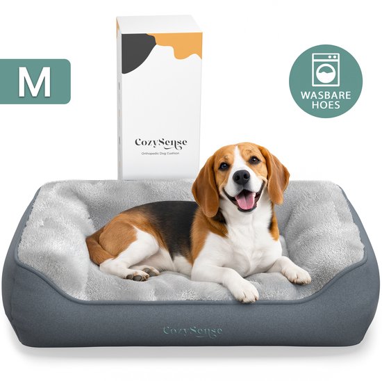 CozySense® Orthopädisches Hundekissen 75x45 cm Größe M - Wasserdicht & waschbar - Sitzkissen und Hundebett - Ultraweicher Sherpa-Stoff - Grau & Anthrazit