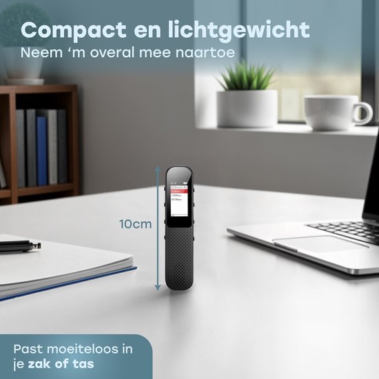 Audyn Digital Voice Recorder - 400 Stunden Audioaufnahme - Fernabhörgerät - Diktiergerät - 360° HD-Aufnahmen - Schwarz